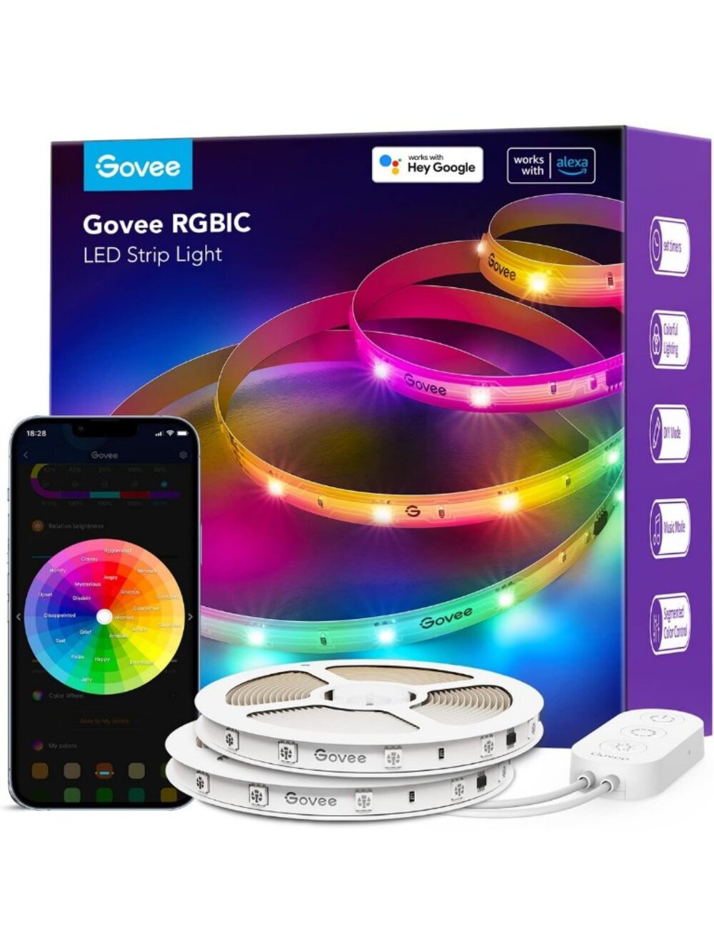 65.6ft RGBIC LED Strip Lights - Smart Home Compatible with Alexa & Google